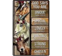 Póster vintage de cabra y Dios dice que eres un encantador corral de ovejas campestres para baño, letrero de metal de aluminio de 30 x 40 cm, decoración de pared
