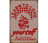 Póster vintage de café "Aprende a amarte a ti mismo", letrero de hojalata de aluminio de 8 x 12 pulgadas, decoración de pared