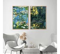 Póster vintage de Claude Monet con un estanque de nenúfares y un paisaje natural, impresión en lienzo, arte de pared para decoración del hogar y la sala de estar (70 x 100 cm, 2 piezas sin marco)