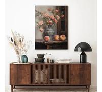 Póster vintage de cocina, naturaleza muerta, pan de granja, limón, melocotones, impresión de arte de pared, cuadros de lienzo, pintura para decoración del hogar (30 x 45 cm)