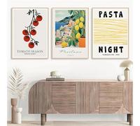Póster vintage de comida italiana de viaje, espaguetis, café, paisaje de la costa mediterránea, lienzo, cuadro de pared, decoración del hogar, 60 x 90 cm, 3 piezas, sin marco