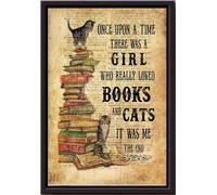 Póster vintage de "Érase una vez una chica que amaba los libros y los gatos", decoración de pared, regalo para amantes de los gatos, lector de libros sobre animales, impresiones en lienzo mate