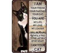 Póster vintage de gato negro "Soy tu compañero", "Tu gato, eres mi vida", letrero de metal de aluminio de 30 x 40 cm, decoración de pared.
