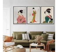 Póster vintage de geisha japonesa para mujeres, arte tradicional japonés, cultura, estilo Ukiyo-e, imágenes impresas en lienzo, pintura decorativa (50 x 70 cm, 3 unidades, sin marco)