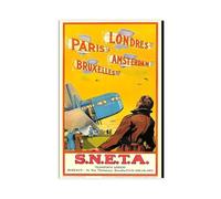 Póster vintage de historia de la aviación de París, Londres, Ámsterdam, Bruselas, póster de lienzo para decoración de dormitorio, oficina, habitación, regalo, 8 pulgadas de largo x 12 pulgadas de