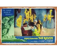 Póster vintage de la película The RAVEN Original Lobby Card 4 Vincent Price Peter Lorre Boris Karloff Retro of Classic Old Film Poster Metal Sign TV Bar Wall Club Restaurant Man Cueva Wall Decor