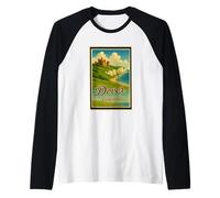 Póster vintage de los años 50, Dover Cliffs City England UK Camiseta Manga Raglan