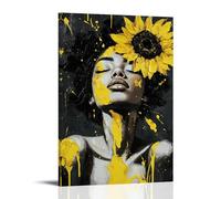 Póster vintage de niña negra, arte de pared, retrato abstracto de mujer negra afroamericana, girasol, imágenes artísticas, obra de arte elegante para decoración de pared del hogar, 40 x 60 cm