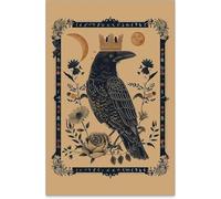 Póster Vintage De Pájaro En Lienzo Con Diseño De Flores Silvestres Místicas En Tonos Tierra, Arte De Pared Nórdico, Impresiones De Reyes, Cuervos, Sol Y Luna Para Decoración Del Hogar, 40 X 60 Cm