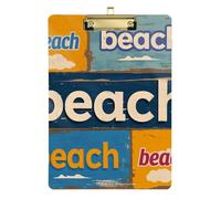 Póster vintage de playa portapapeles transparente para fútbol, sóftbol, entrenamiento, tablas, para escribir, tamaño 9 x 12