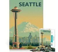 Póster Vintage de Seattle con Space Needle Rompecabezas de 1000 Piezas para Adolescentes Juego de ingenio y relajación (38x26cm)