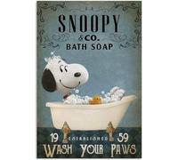 Póster vintage de Snoopy And Co con jabón de baño, lávate tus patas, decoración de pared, placa de metal de 8 x 12 pulgadas