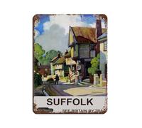 Póster vintage de Suffolk British Rail Travel Retro Cartel de estaño de metal Arte chic Retro Pintura de Hierro Bar Gente Cueva Cafe Familia Garaje Póster Decoración de Pared 12 x 16 pulgadas (30 x 40