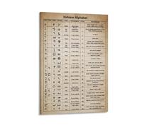 Póster vintage del alfabeto hebreo póster de aprendizaje del idioma hebreo póster de pintura en lienzo carteles e impresiones artísticas de pared para sala de estar dormitorio decoración 12 x 18