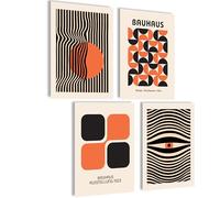 poster Vintage Poster Küchenwanddekoration Wohnzimmer Aesthetic Set Bauhaus Black Orange, 4x A4 (21x30cm) | ohne Rahmen