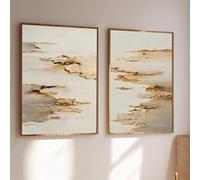Póster Wabi Sabi, lienzo impreso, pintura de pared, imagen para sala de estar, decoración del hogar, paisaje abstracto con detalles dorados (70 x 100 cm, 2 unidades)