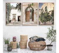 Póster y láminas de fotografía de pueblo de arquitectura española con hojas verdes, plantas de interior, decoración bohemia para el hogar (50x70cm/3 piezas sin marco)