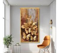 Póster y láminas de lienzo con pintura abstracta moderna de mariposa dorada, arte de pared de estilo nórdico para la decoración del hogar y la sala de estar (50 x 100 cm).