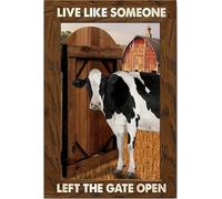 Póster y lienzo de vaca con citas motivacionales: Vive como si alguien hubiera dejado la puerta abierta. Arte de pared de la vida rural en la granja, decoración del hogar para amantes de los
