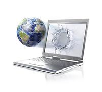 Posterazzi Póster de Planet Earth Globe Que Sale de un Ordenador portátil Formando una Salpicadura líquida en la Pantalla. Póster (32 x 24)