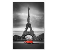 Postereck - 0437 - París, Torre Eiffel y Coche Rojo (Pato) - Arte de Pared Lámina, Impresión de Ciudad, Decoración Vintage Francesa - Poster - DIN A4 21,0 cm x 29,7 cm