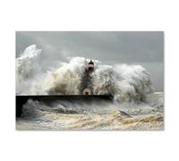 Postereck - 0451 - Faro en la Tormenta, Mar y Olas, Naturaleza Extrema - Impresión Lámina Arte de Pared, Decoración Costera, Paisaje Marino - Poster - DIN A4 21,0 cm x 29,7 cm