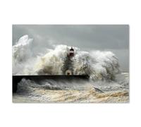 Postereck - 0451 - Faro en la Tormenta, Mar y Olas, Naturaleza Extrema - Impresión Lámina Arte de Pared, Decoración Costera, Paisaje Marino - Poster - 3:2 91,0 cm x 61,0 cm