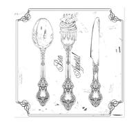Postereck - 4005 - Cuadrado Bon Appetit Tenedor Comida Dibujo Cocina - Póster Fotográfico Mural - Póster - 50,5 cm x 50,5 cm