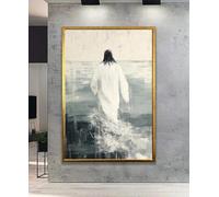 Pósteres abstractos de Jesús caminando sobre el agua, impresiones en lienzo minimalista, arte de pared, pintura moderna para decoración del hogar para sala de estar (50 x 70 cm/marco interior)