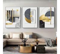 Pósteres abstractos de lámina dorada, patrón de arte geométrico dorado, pinturas en lienzo, cuadros de pared modernos para sala de estar, decoración del hogar, 70x90cm (28x35 pulgadas) x3 con marco