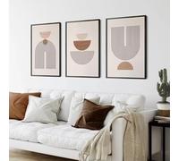 Pósteres abstractos de líneas geométricas beige, pintura en lienzo, arte de pared bohemio, imágenes impresas para decoración de interiores de sala de estar, 70 x 90 cm (28 x 35 pulgadas) x 3 con marco