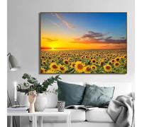 Pósteres artísticos de paisajes con girasoles al atardecer, lienzo, impresiones de pared, imágenes para la decoración del hogar de la sala de estar (50 x 70 cm), sin marco.
