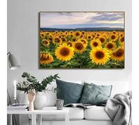 Pósteres artísticos de paisajes con girasoles al atardecer, lienzo, impresiones para pared, decoración del hogar para sala de estar (50 x 70 cm/sin marco)