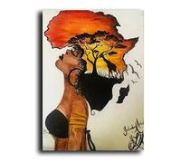 Pósteres clásicos de mujer africana, mapa abstracto de África, forma de cabeza, arte de pared, pinturas en lienzo e impresiones para decoración de sala de estar, 21 x 30 cm, sin marco