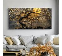 Pósteres con impresiones artísticas abstractas de árboles dorados y la luna, pintura en lienzo, paisaje de árbol dorado de lujo, decoración del hogar, marco de 60 x 120 cm