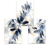 Pósteres de Acuarela Con Hojas Abstractas Azules Arte de Pared Pintura en Lienzo Imágenes Modernas para Sala de Estar Cocina Dormitorio Decoración del Hogar Obras de Arte-40*60cm*3pcs (sin marco)