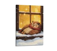 Pósteres de animales de escena de nieve, patrones de búho que recuerdan al invierno, temporada de Navidad, pinturas decorativas para sala de estar, 20 x 30 cm