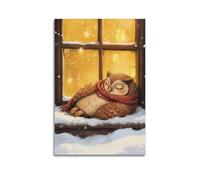 Pósteres de animales de escena de nieve, patrones de búho que recuerdan al invierno, temporada de Navidad, pinturas decorativas para sala de estar, 60 x 90 cm
