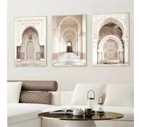 Pósteres de arquitectura árabe islámica en color beige, lienzo pintado, arte mural para puerta de Marruecos, cuadro decorativo moderno para interiores (60x80cm/3 piezas sin marco)