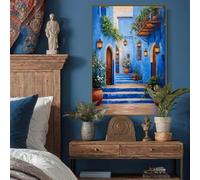 Pósteres de arte de estilo bohemio con diseño de patio de villa mediterránea, impresiones en lienzo de paisaje de finca mexicana, pintura para decoración del hogar (70 x 110 cm/sin marco)