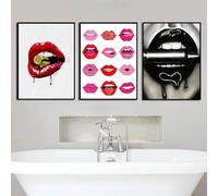 Pósteres de arte de pared con labios sensuales de Europa y América en blanco y negro, impresiones de mujeres fumando para la decoración de la sala de estar, 50 x 70 cm x 3 marcos