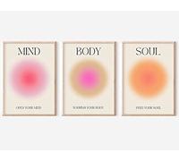 Pósteres de Aura Positive para Room Aesthetic 3 Piece Colorful Aura Grainy Grainy Gradient Canvas Wall Art Spiritual Soul Body Mind Quote Print Painting Danish Pastel Home Wall Decor for Bedroom