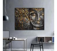 Pósteres de cabeza de Buda sereno religioso, impresión en lienzo, pintura, arte de pared, decoración del hogar, sala de estar, oficina, decoración de interiores (40 x 55 cm)