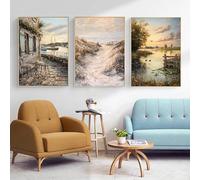 Pósteres de caminos rurales clásicos europeos y americanos con plantas, impresiones en lienzo, decoración de pared para el hogar (40 x 50 cm, 3 piezas sin marco)