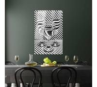 Pósteres de copas de vino para pared, arte moderno para el hogar, rayas blancas y negras, pintura de ilusión óptica sobre lienzo, impresiones geométricas abstractas (60 x 80 cm/marco interior)