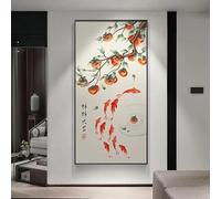 Pósteres de estilo chino con flores de caqui que insinúan buena suerte, lienzo pastoral, impresiones de pared, decoración del hogar (80 x 160 cm)