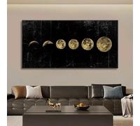 Pósteres de fases lunares doradas y negras, impresiones artísticas en lienzo, pintura abstracta, cuadro de pared para sala de estar, decoración del hogar (55 x 110 cm, sin marco)