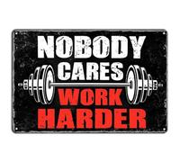 Pósteres de gimnasio Ykfss para el hogar, decoración de pared motivacional para gimnasio, letrero de chapa "A nadie le importa trabajar más duro", letreros metálicos para gimnasio, póster de boxeo, le