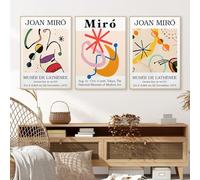 Pósteres de la exposición de Joan Miró, arte surrealista abstracto, pintura en lienzo, impresión artística de pared para decoración del hogar y la sala de estar (50 x 70 cm/3 piezas sin marco)