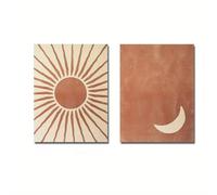 Pósteres de lienzo con arte de pared de luna y sol bohemios arcilla simple y beige estética abstracta imágenes modernas de decoración del hogar bohemio (50 x 70 cm marco interno)